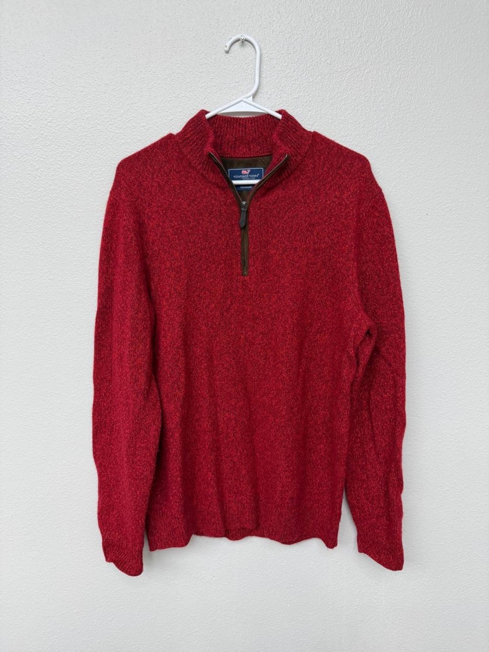 Vineyard Vines Sweater Men Medium Cashmere Red 1/4 Zip Pullover Knit Soft Blank